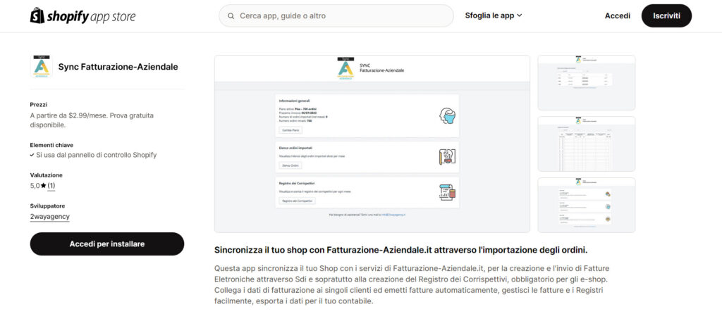 installazione Sync Fatturazione-Aziendale in Shopify